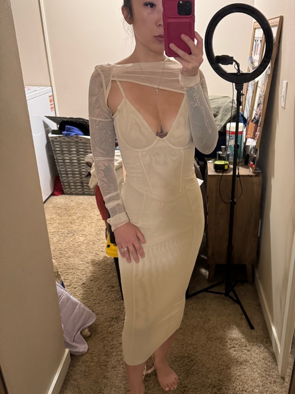 NWT House of CB BEATRICE beige corset midi dress